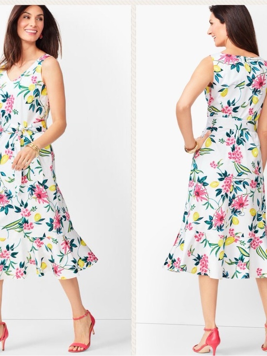 Talbots Jackets & Blazers - Talbots White Yellow Lemon Pink Floral Print Fit & Flare Dress Flowers size 12p